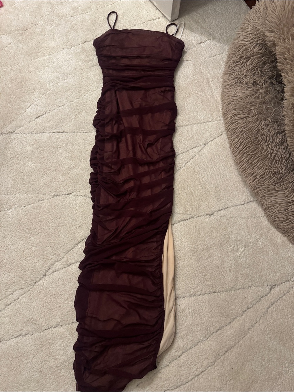 Lulu's Wine Strapless Ruched Maxi Dress
